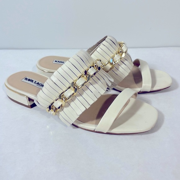 Karl Lagerfeld Shoes - Karl Lagerfeld Athens Sandals Fringe Gold Chain Ivory Size 6.5